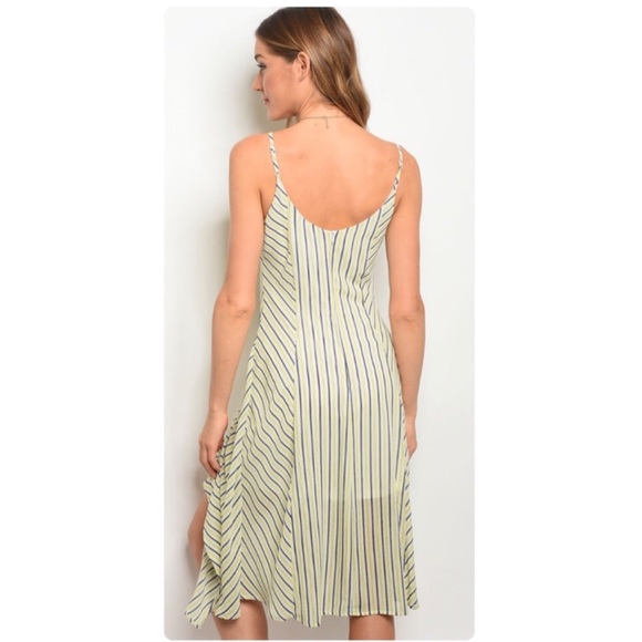 Yellow & Navy Front Draw String Ruffle Dress - Picture 3 of 12